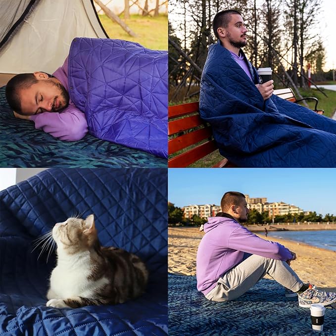 Large Outdoor Waterproof Blanket Extra Thick Fleece Stadium Blanket for Camping, Car, Pet, Picnics - Windproof, Wearable, Machine Washable 80" x 58" (Jungle)