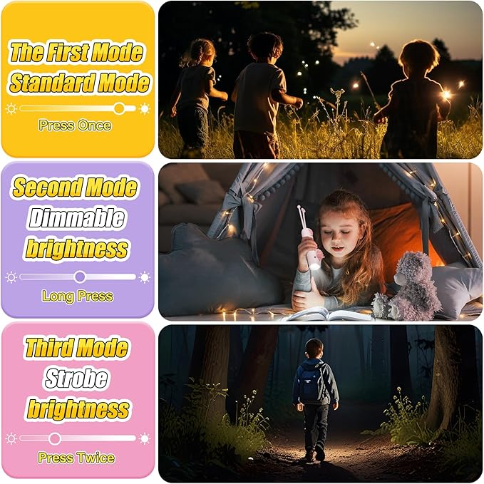 Kids Flashlight Rechargeable, LED Kid Flashlight for Boys & Girls, Unicorn Toys for Girls Age 4-6, Pink Unicorns Flashlights for Kid for Camping & Outdoor Adventures, Birthday Gift, 1Pack