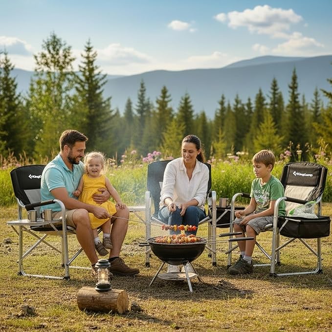 KingCamp XXL Oversized Directors Chair with Side Table, Folding Camping Chairs Heavy Duty 600lbs with Cooler Bag, Portable Camp Chair with Wide Seat for Hiking Fishing Lawn Outdoor and Sports