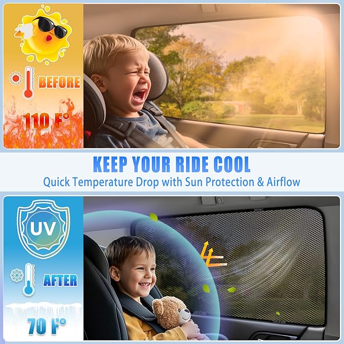 ZATOOTO Car Window Shades for Toyota RAV4 2019-2024, Car Window Cover Baby Sun Shades Sun Blocker Car Side Window Screens for Camping| UV Protection, Privacy, Ventilation, and Bug-Free Design