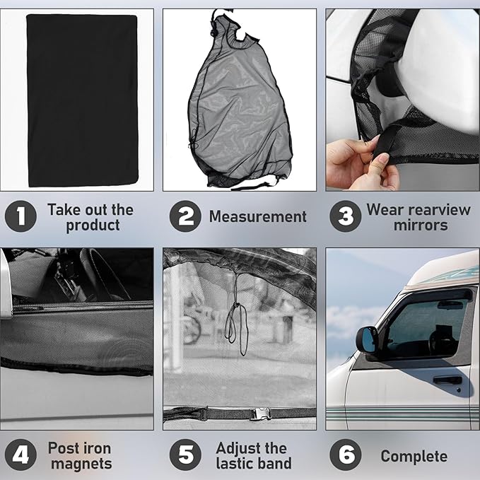 Yahenda Van Window Bug Screen 47 x 33 Inches Universal Cars Sun Protection Net Breathable Mesh Car Window Covers Car Shades for Front Windows Magnetic Suction Privacy Protection for Van SUV Cars