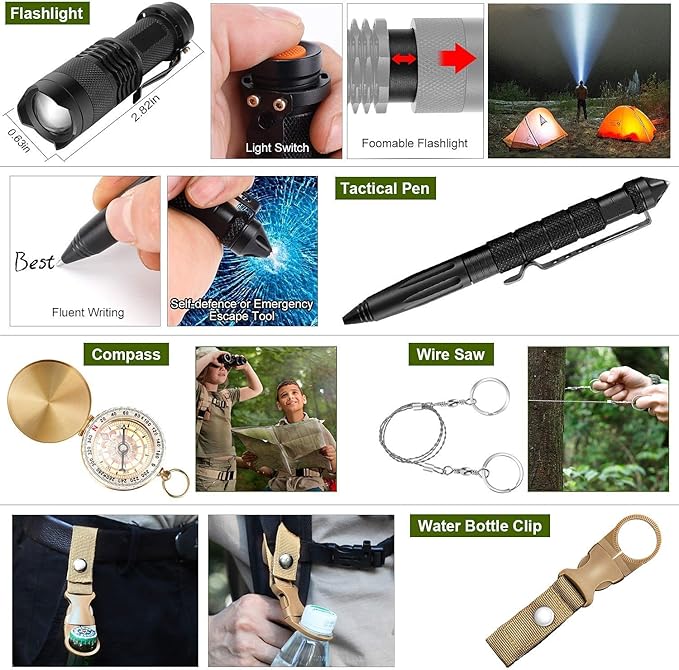 Survival Kit, 32 in 1 Professional Emergency Survival Gear Equipment Tools First Aid Supplies with Molle Pouch Gifts Ideas for Men Families SOS Tactical Hiking Hunting Disaster (Green)