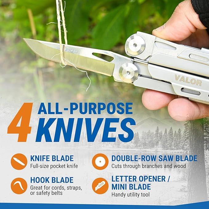 Valor 13-in-1 Multi Tool Pocket Knife with Pliers – Compact Lightweight EDC Multitool for Camping, Fishing, Outdoor, Survival – Self-Locking All-In-One Utility with Carry Case & Belt Loop