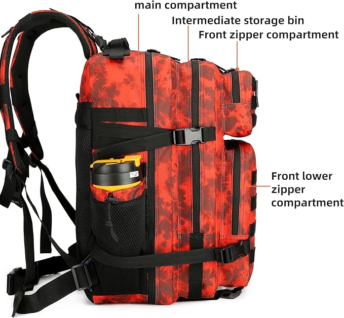 Lovelinks21 45L Tactical Assault Backpack 3 day assault pack with Molle Waterproof backpack Rucksack for Tactical Backpacks (Red water pattern)