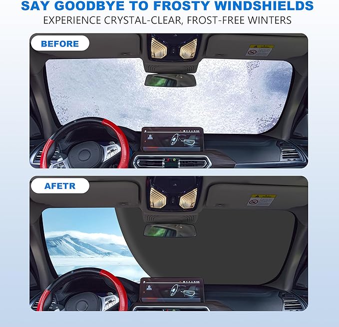 Windshield Cover for Ice and Snow,New Upgraded Heavy Duty Windshield Snow Cover,Extra Large Size (75"x45"),Windproof Winter Frost and Deicing Awning Suitable Fzor Cars, Trucks, SUVs