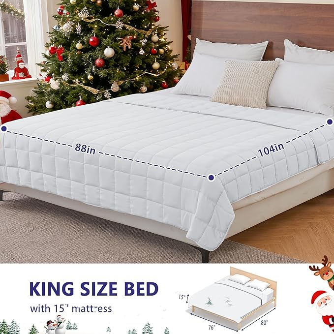 yescool Weighted Blanket for Adults (25 lbs, 88” x 104”, White) Cooling Heavy Blanket for Sleeping Perfect for 240-260 lbs, King Size Breathable Blanket with Premium Glass Bead