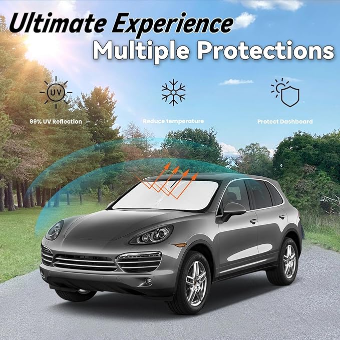 Windshield Sun Shade for Porsche Cayenne 2019-2025 Car Front Window Sunshade with 240T Sun Visor Protector Blocks UV Rays Heat Shield Accessories