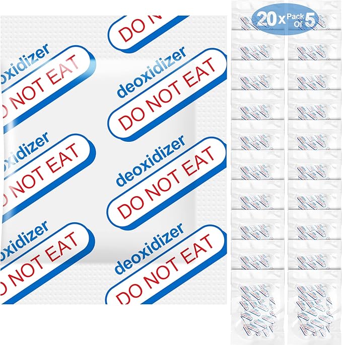 500cc Oxygen Absorbers for Food Storage - 100 Count (20x Packs of 5) - for Long Term Food Storage & Survival, Mylar Bags, Canning, Harvest Right Freeze Dryer, Dehydrated, and Preserved Foods