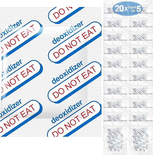 500cc Oxygen Absorbers for Food Storage - 100 Count (20x Packs of 5) - for Long Term Food Storage & Survival, Mylar Bags, Canning, Harvest Right Freeze Dryer, Dehydrated, and Preserved Foods