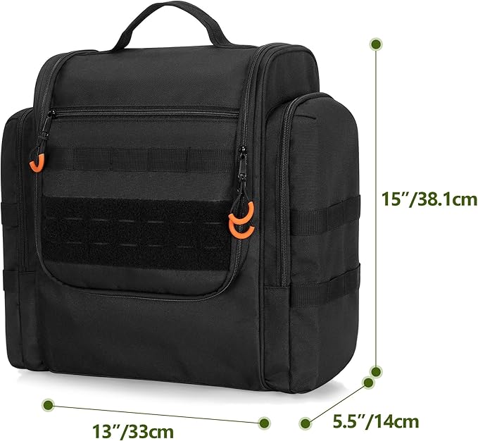 HODRANT Large Tactical Camping Kitchen Organizer, Hanging Cookware Storage Bag with Paper Towel Holder & Multi Pockets, Portable Camp Utensil Organizer for BBQ Cooking Essentials, Black, Bag Only