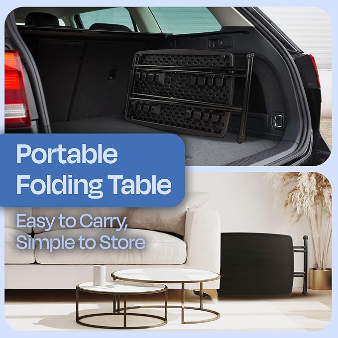 Lavish Home Portable Folding Tables - Lightweight Portable Folding Desk with Adjustable Height - Small Plastic Table for TV Tray, Playing Cards, and Craft Room (Single/Black/2.5 FT Wide)