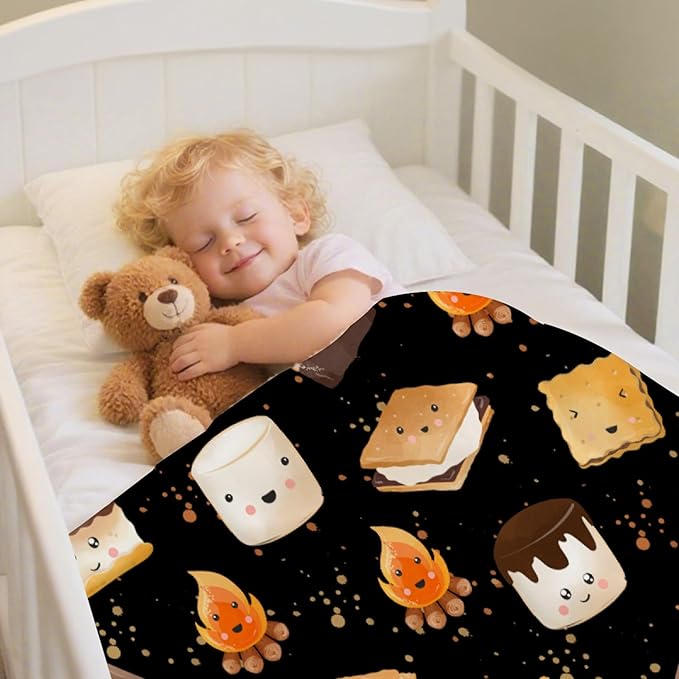 Cute S'Mores Blanket | Ultra Soft Marshmallow Cookie Throw Blanket Gifts for Boys Girls | Roasted Marshmallows Blanket Decor for Couch/Sofa/Travel/Camping All Seasons -40"x50"-Kids/Throw Size