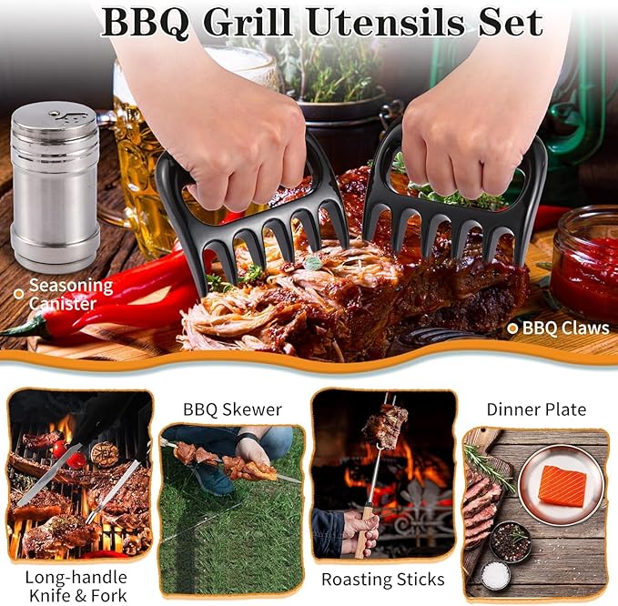 Camping Essentials Cookware Cooking Utensils Set - Portable Camp Kitchen Mess Kit Outdoor Accessories, Stainless Steel & Silicone, Camping Gear Equipment for RV Picnic Grill, Black Pro