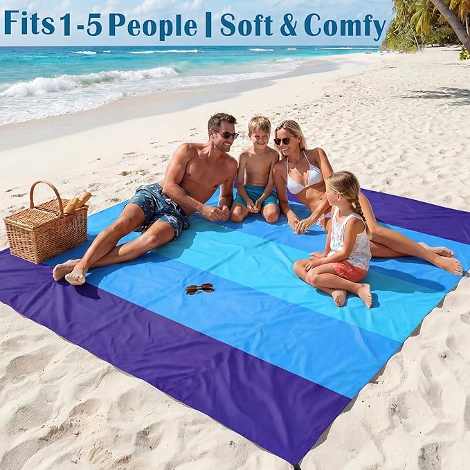 Famstar Beach Blanket Oversized Extra Large 78" X 81",Waterproof Sandproof Beach Blanket 1-7 Adults Lightweight Durable for Travel Camping Hiking Picnic