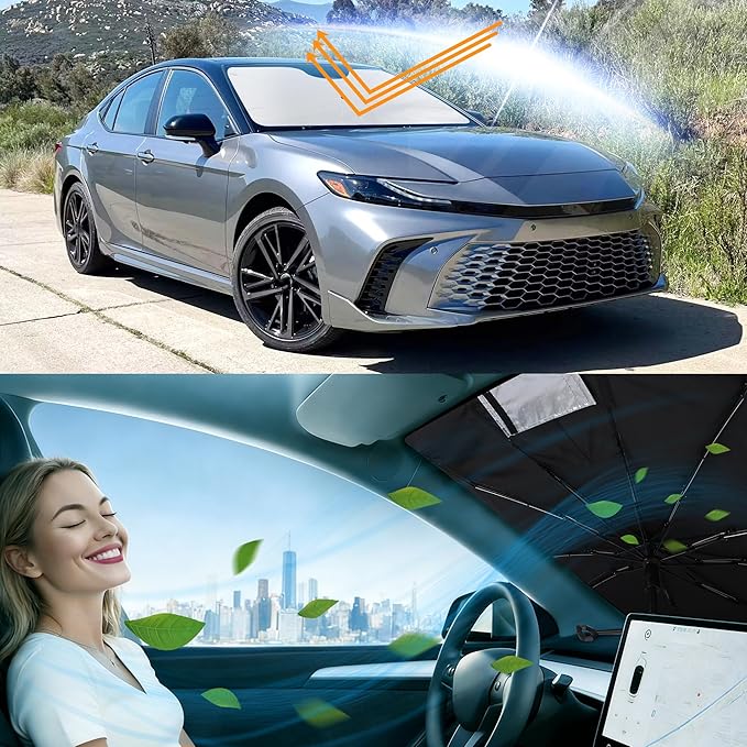 Windshield Sun Shade Custom Fit for 2025 2026 Toyota Camry Accessories Foldable Sunshade Sun Blocker Protect Car from Sun Rays & Heat Damage Keep Car Cooler