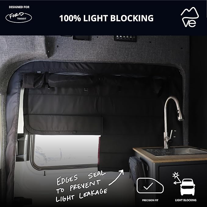 VanEssential Insulated Stealth Blackout Window Cover Designed for Ford Transit High/Medium Roof Sliding Door Window - Black