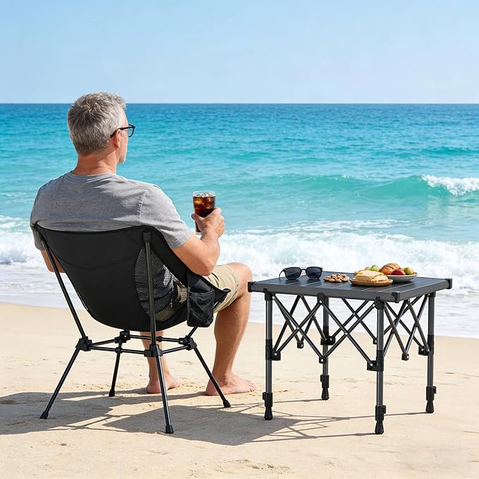 Anbte Folding Camping Table, 2 Height Adjustable Small Camping Side Table Aluminum Roll Top with Carry Bag, Stable X-Frame for Outdoor Cooking, Tailgating Picnic BBQ RV Travel, 20”x16”, 264lbs Load