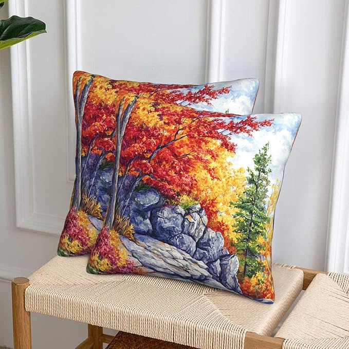 Fall Throw Pillow Covers 18x18 inch Set of 2 Autumn Pillow Case Cushion Cover for Home Sofa Couch Living Room Car Decor