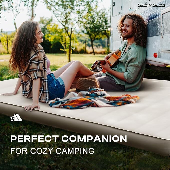 Self-Inflating Sleeping Pad with Portable Electric Air Pump, 4in Double Foam Camping Mattress 2 Person for Tent Cot & Car Travel, Fast Inflate & Deflate Camping Pad, Cream