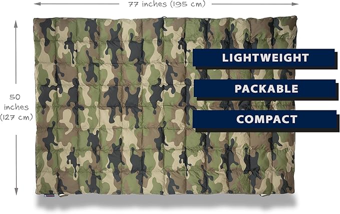 Get Out Gear Down Camping Blanket - Puffy, Packable, Lightweight and Warm | Ideal for Outdoors, Travel, Stadium, Festivals, Beach, Hammock | 650 Fill Power Water-Resistant Backpacking Quilt