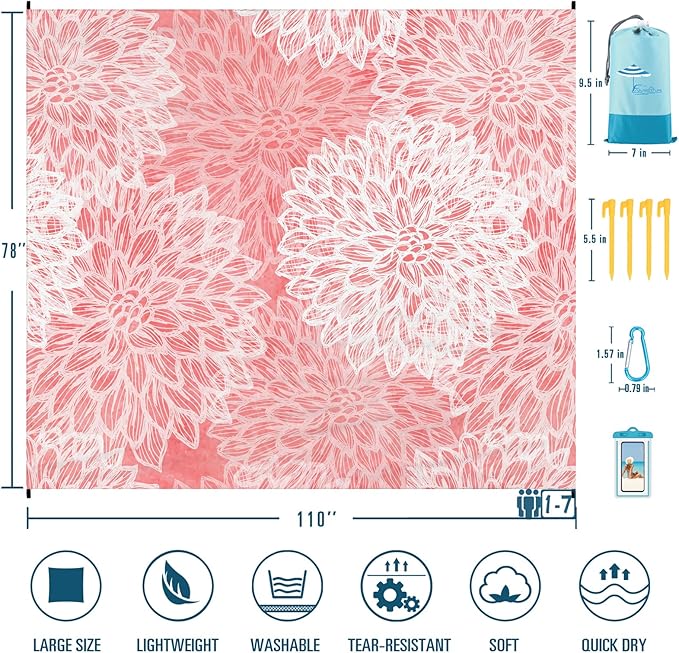 Famstar Beach Blanket Sandproof Waterproof 78''×110'' 1-7Adults Oversized,Compact Lightweight Durable Beach Mat for Travel Camping Hiking Picnic Blanket
