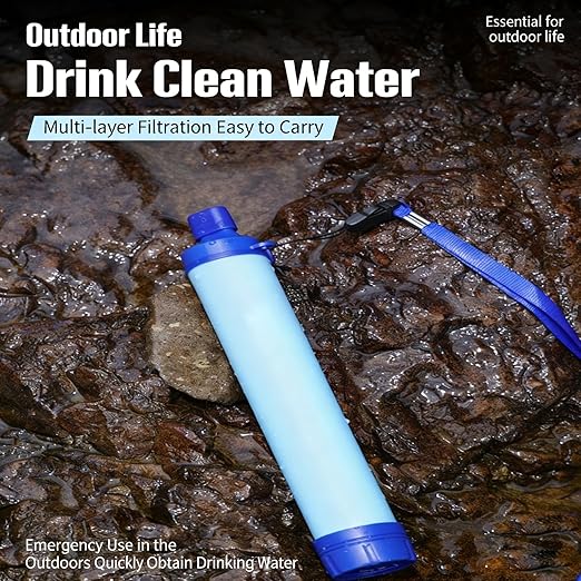 Water Filter, Survival Filtration Portable Gear, Emergency Preparedness, Supply for Drinking Hiking Camping Team Family Outing (2PCS)