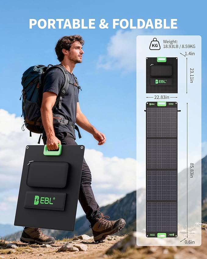EBL 200W Portable Solar Panel for Power Station, Waterproof IP65 Foldable Solar Panel with MC-4 Anderson Output Connector for RV, Camping, Blackout