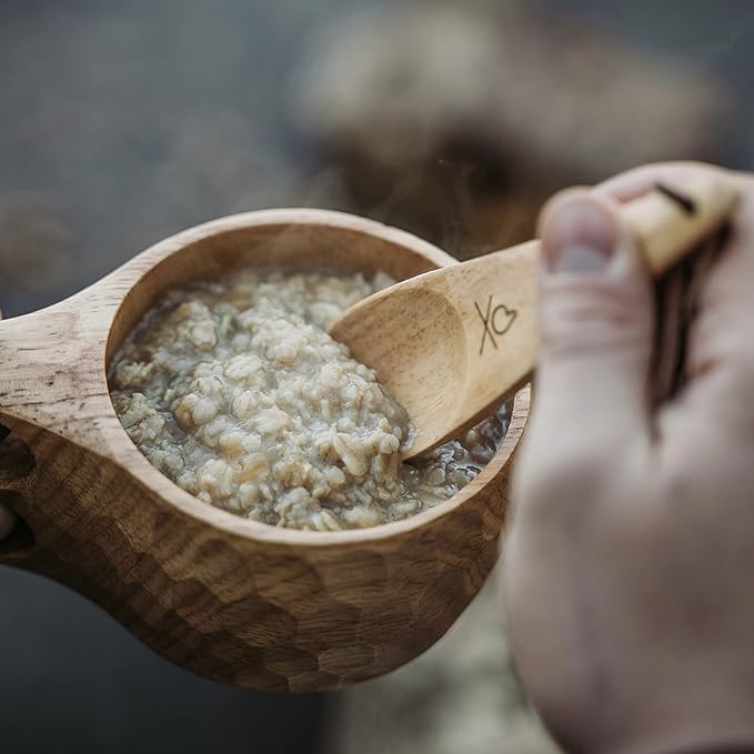 überleben | Kuksa Wooden Cup – Handcarved 8oz Coffee Mug, Bowl with Lanyard & Carabiner – Lightweight Camping Essentials & Traditional Nordic Bushcraft Gear