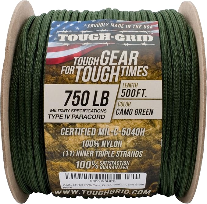 TOUGH-GRID 750 Paracord Military Grade Nylon Rope - Type IV Mil-Spec Made in USA - Tactical Survival Cord