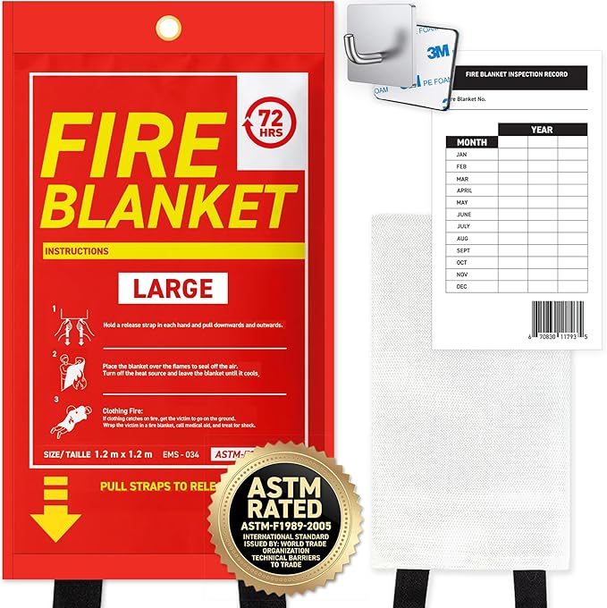 72 HRS Large Emergency Fire Blanket 47"×47" – Fiberglass Fire Safety Tool for Home, Kitchen, Camping, Survival | Extinguisher Alternative for Grill, Welding, Fire Pit
