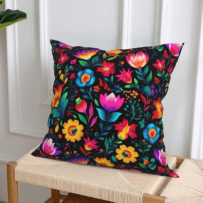 Mexico Flowers Throw Pillow Covers 18 X 18 Inch Set of 4 Decorative Cushion Cover Home Decor for Sofa Chair Couch Bedroom Living Room