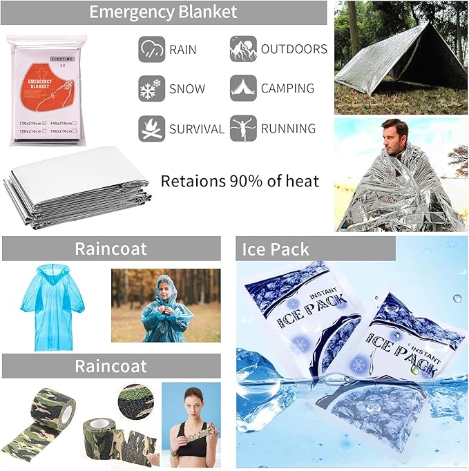 145 Pieces Emergency Survival Camping Kit, Molle First Aid Kit with Splint for Trauma Wound Care Blow Out for Outdoor Tornado Preparedness Kit, Black