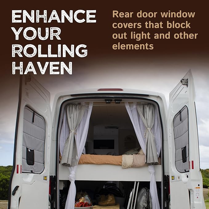 Living in a Bubble Insulated Blackout Rear Door Window Covers for Ford Transit 2015-Current Full Metal Door (Pair). Van Life Essentials & Camper Accessories