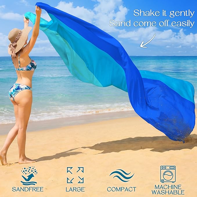 BYDOLL Beach Blanket Waterproof Sandproof Large Sand Free, 78''X110'' Oversized Sandless Lightweight Blanket Picnic Mat for Beach Travel Camping Hiking with Stakes