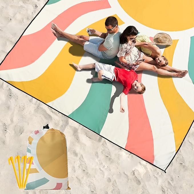 HIHOHO Beach Blanket Waterproof Sandproof Extra Large Beach Mat 79" X 83"/120"x108"for 1-8 Adults Quick Drying Durable Outdoor Picnic Mat for Beach Travel Camping Hiking