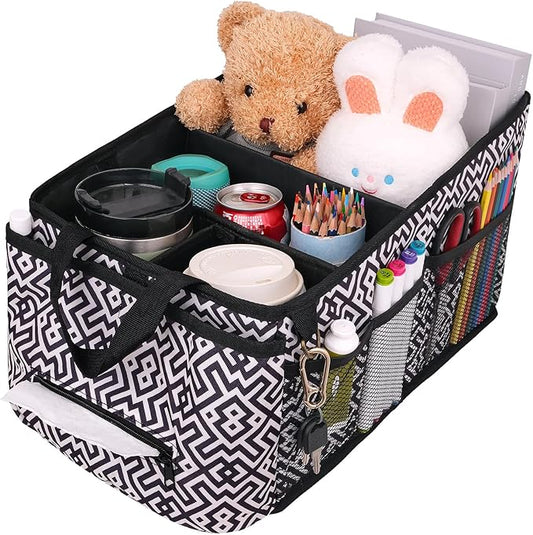 HEYSKAY Car Seat Organizer-Passenger Seat Organizer, Collapsible Small Car Seat Organizer for Console Front/Back, Car Caddy with 4pc Drink Holders Automotive Backseat Organizer for Kids
