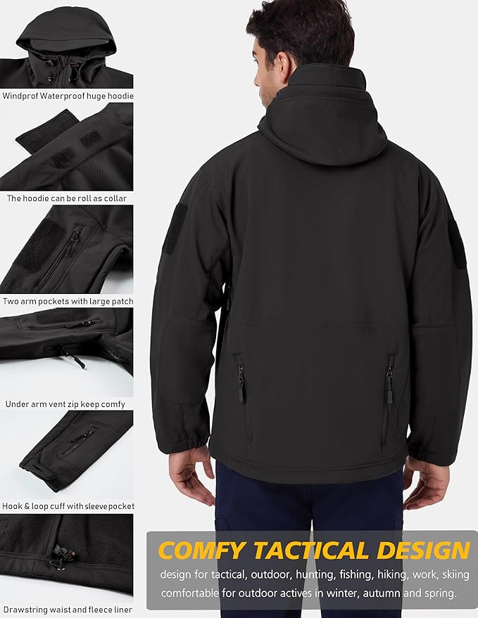 ReFire Gear Men's Army Special Ops Military Tactical Jacket Softshell Fleece Hooded Outdoor Coat