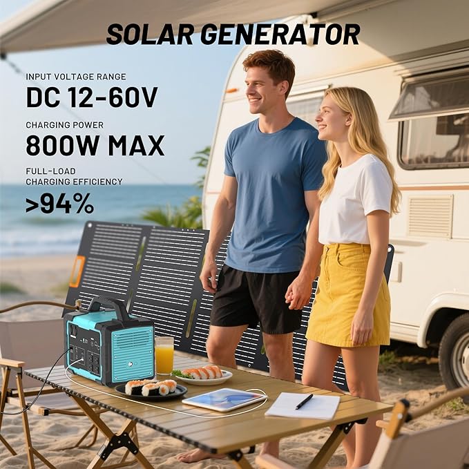 Solar Generator 1800W (3600W Surge) with 200W Solar Panel, 1024Wh LiFePO4 Portable Power Station Kit, 1.5H AC Fast Charge, Clean Energy for Home Backup, RV Camping, Emergency Outages
