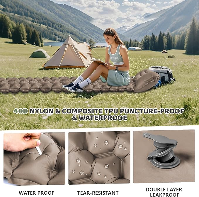 Sleeping Pad,4" Thick Ultralight Sleeping Pad for Camping with Pillow & Foot Pump,Compact Inflatable Camping Mattress for Hiking Tent Road Trip,One-Second Deflation