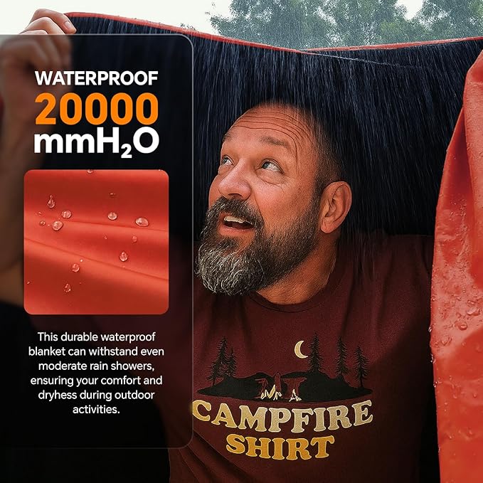 BEDELITE Large Waterproof Camping Blanket, Lightweight Packable Blanket for Car, Foldable Fleece Stadium Blanket for Outdoor Sports, Windproof, Wearable, Machine Washable, 55" x 80",Red
