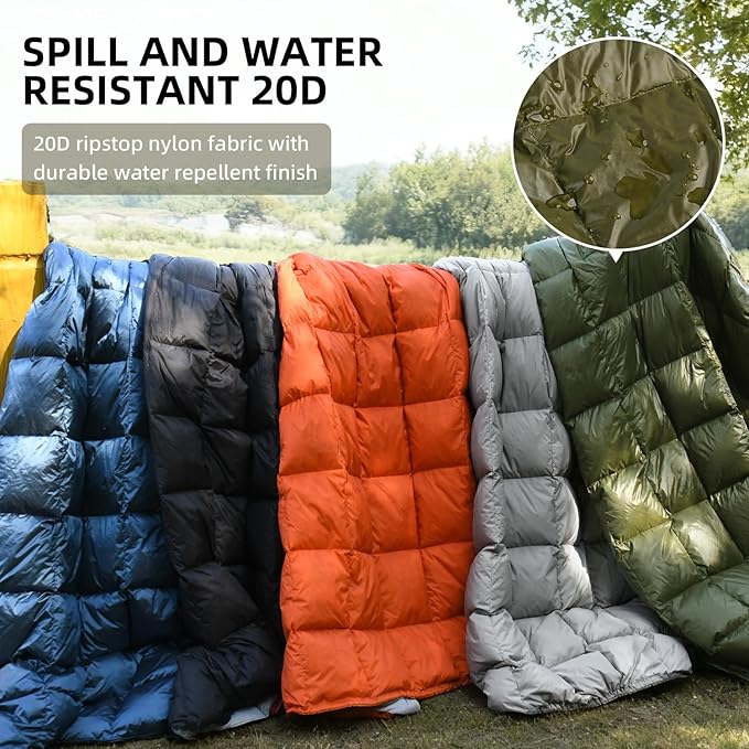 Down Camping Blanket - Lightweight, Packable, Warm & Puffy Outdoor Travel Quilt for Sleep, Hiking, Backpacking, Stadium, Festivals, Water-Resistant Sleeping Bag 55"x79"