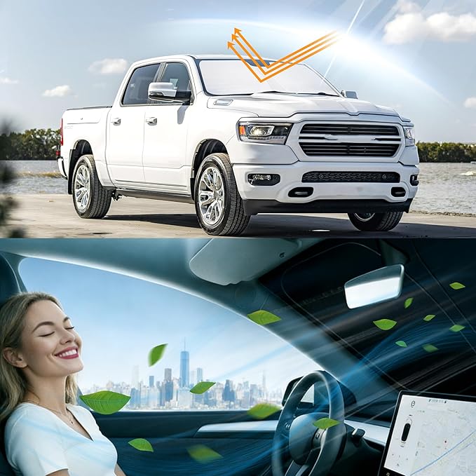 Windshield Sun Shade for 2019-2026 Dodge RAM 1500 Accessories CrewCab,MegaCab Pickup,2Dr RegularCab,4Dr QuadCab Custom Fit Foldable Sunshade