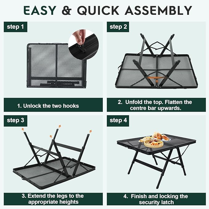 WildFinder 3 FT Folding Grill Table, Portable Camping Table for Outside, 3 Adjustable Height Folding Table with Desktop, Lightweight Outdoor, Camping, Picnic, BBQ