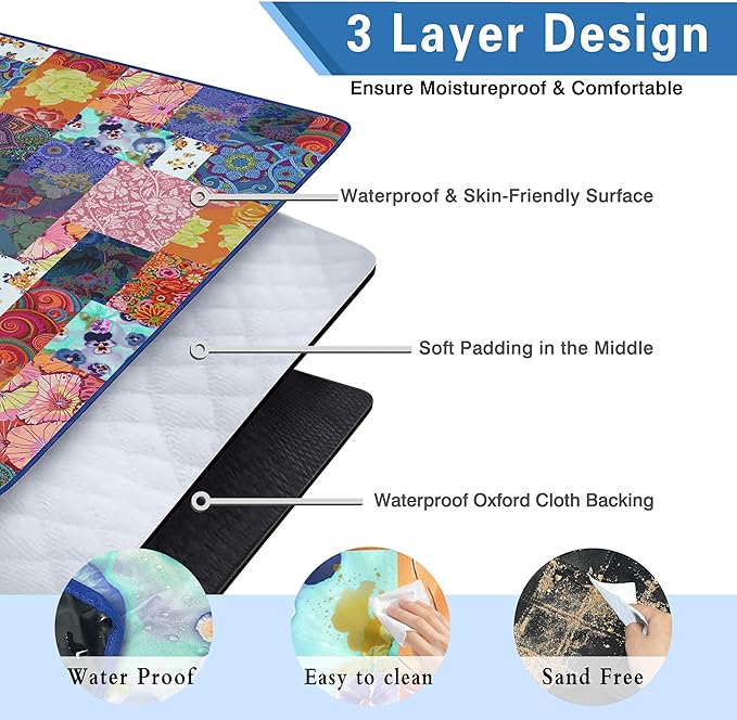 Supfitness Extra Large Picnic Blankets Waterproof Foldable (60"x 80") Beach Blanket Waterproof Sandproof,3-Layer Thicking Mat Outdoor Packable Camping Blanket