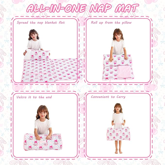 Lasoftan Toddler Nap Mat with Pillow and Blanket, Extra Large Rolled Napping Mats,Slumber Bags for Boys Girls,Kids Sleeping Bag for Daycare, Preschool Travel Camping