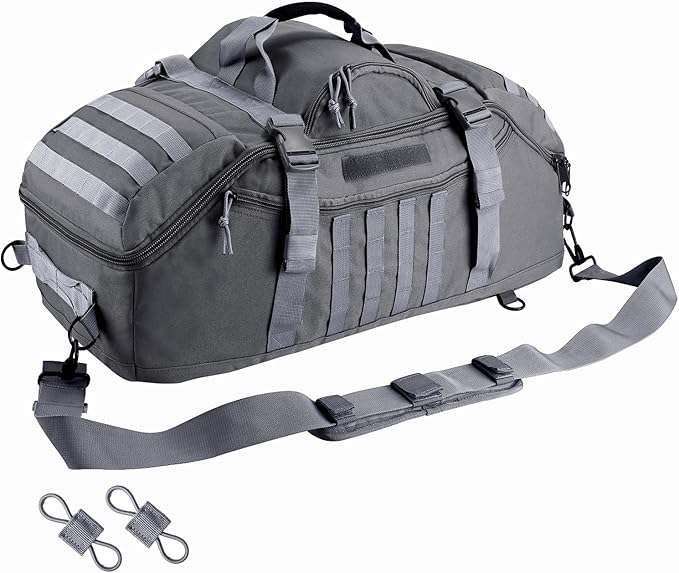 Hannibal Tactical 55L Large Duffle Bag, 3-in-1 Tactical Backpack MOLLE Pack for Sports, Gym, Outdoor, Grey