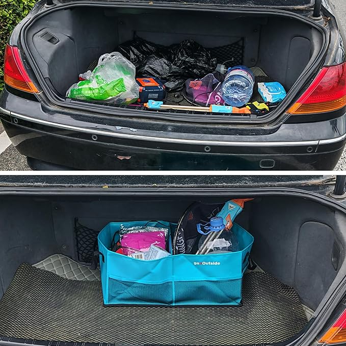 HiMagics Collapsible Waterproof Car Trunk Organizer, Soft PVC Storage Bin with Rugged PVC-Coated Fabric for SUV & Truck (Aqua Blue, PLUS)