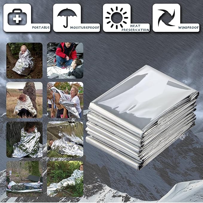 Emergency Foil Thermal Blanket (Pack of 100), 210 x 160 cm (82" x 63"), Aluminized Polyethylene Mylar, Reflective Survival Blankets for Outdoors, Hiking, Marathons or First Aid