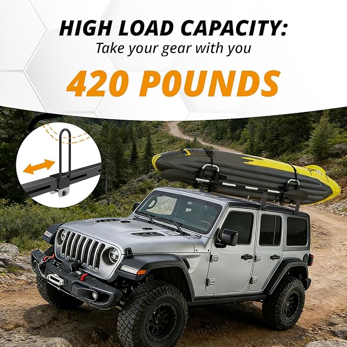 420 LBS Roof Rack Cross Bars,Roof Rail Crossbars Fit for Jeep Wrangler 2007-2024 JK JL Gladiator JT, 2/4 Door Hardtop, Rooftop Cargo Bag Kayak Bike Carrier