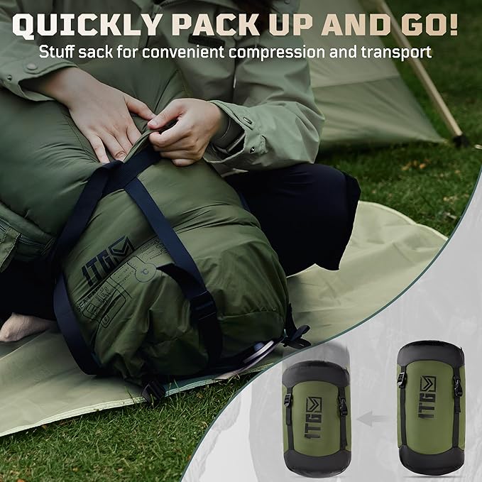 Mummy Sleeping Bag for Adults, 25℉-36℉ Cold Weather Backpacking Sleeping Bag, Lightweight 3-4 Season Winter Camp Bag with Adjustable Hood & Compression Sack, Machine Washable